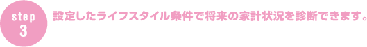 設定したライフスタイル条件で将来の家計状況を診断できます。